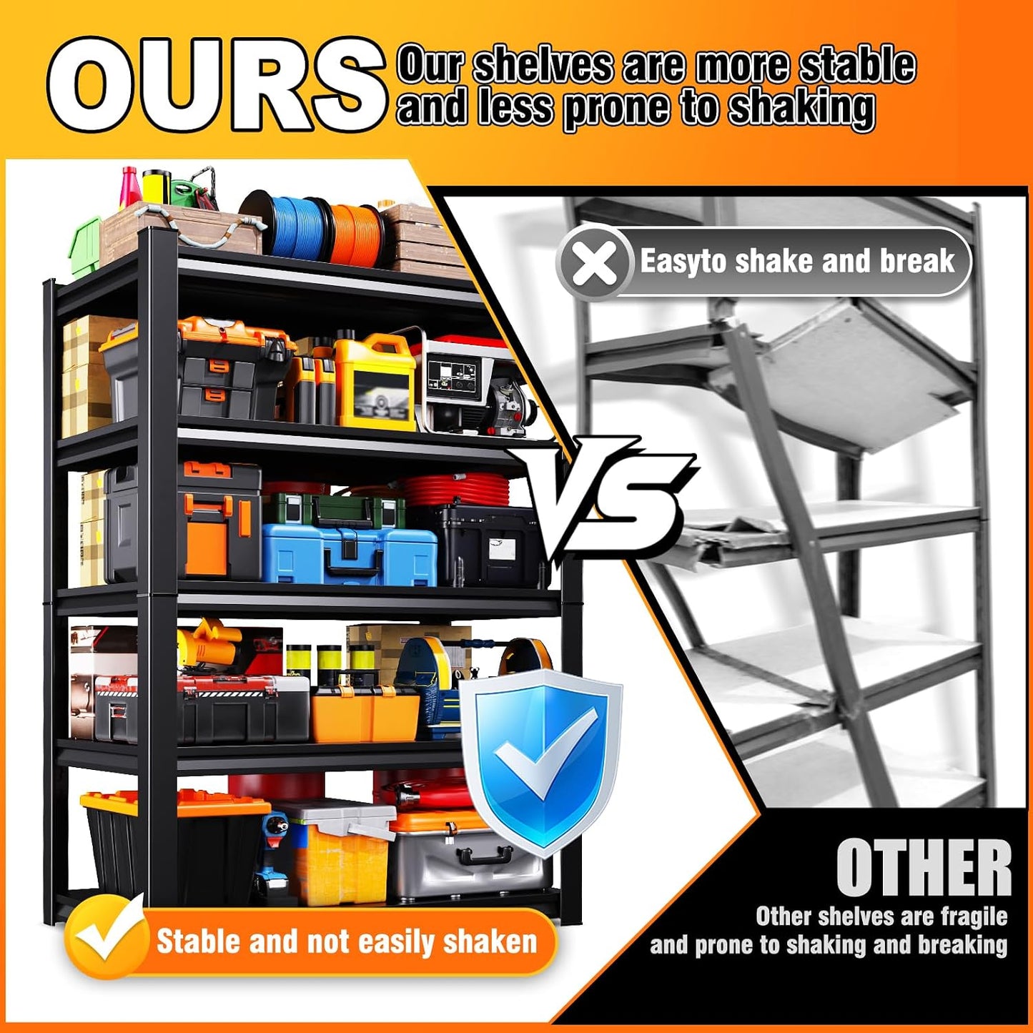 71.2''H Storage Shelves, 2500Lbs Garage Shelving,Adjustable Heavy Duty Shelving Unit,5Tire Tall Garage Shelves,Metal Standing Shelf Units,Utility Rack for Kitchen Warehouse Industrial Basement 3 Pack