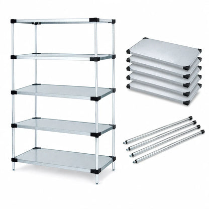 Quantum 72" x 18" x 86" Solid Shelving Starter Kit – 5 Shelves, Galvanized Steel &amp; Chrome Posts