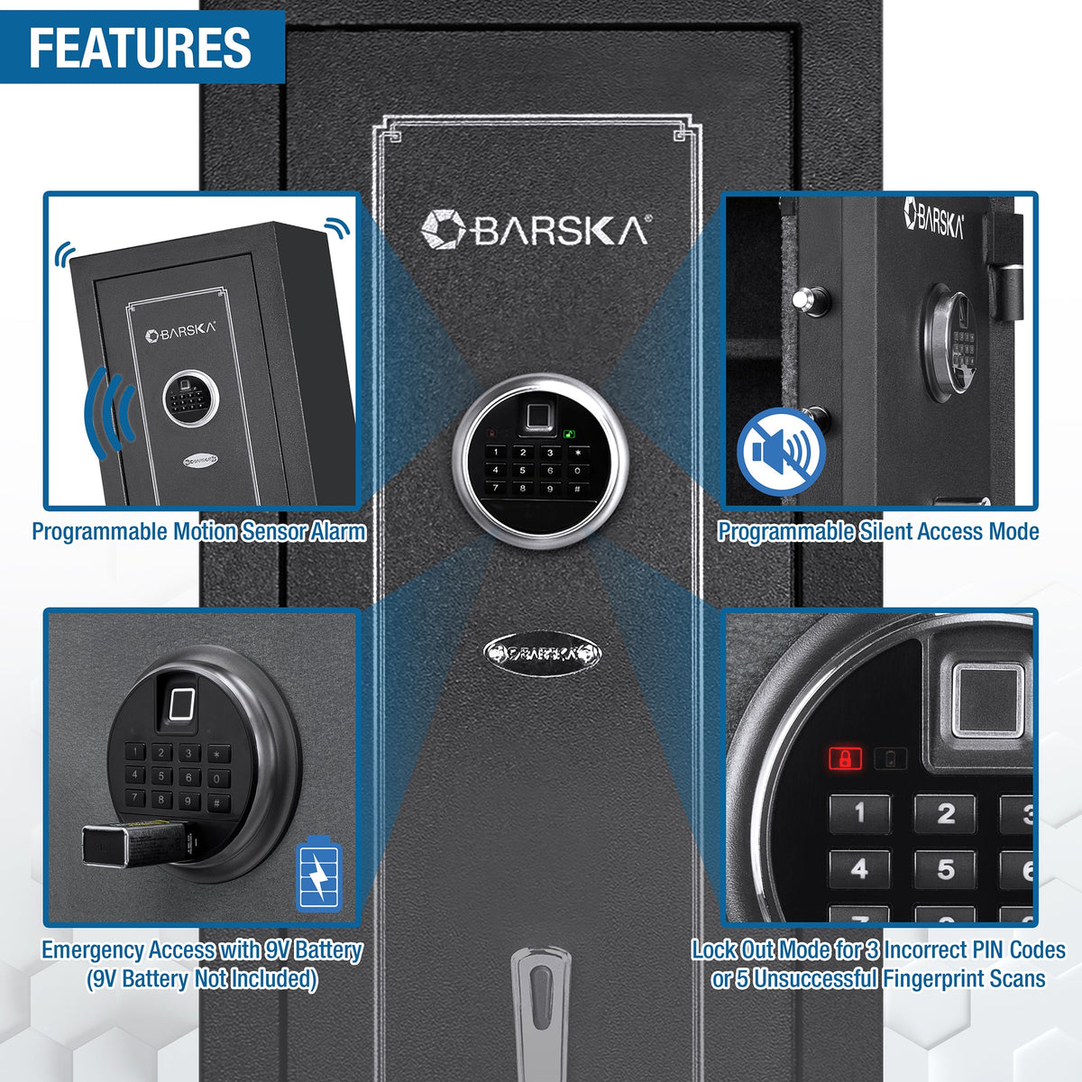 Biometric Keypad Rifle Safe – Black Steel Firearm Storage Cabinet