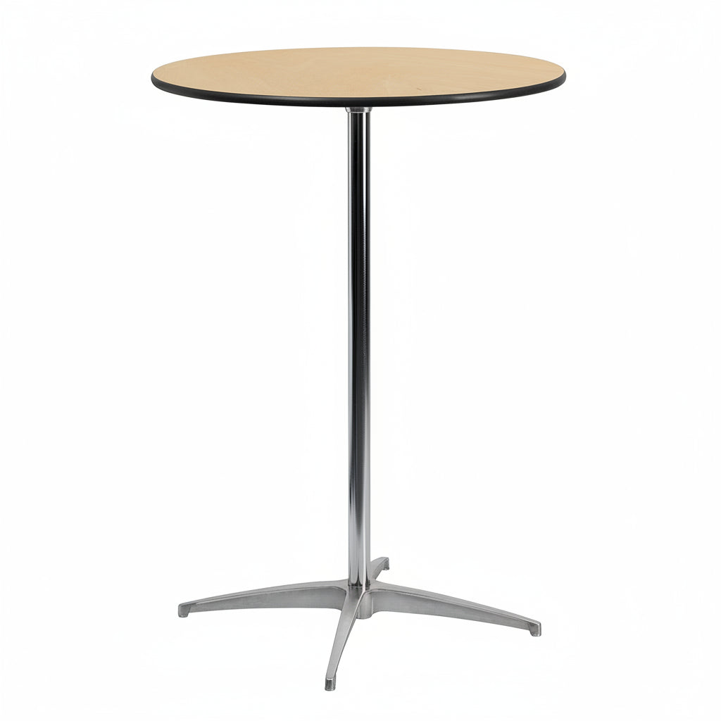 Lars Set of 5 Commercial Cocktail Tables - Natural Finish Birchwood Tops - 30" round - Includes 30'' and 42'' Columns - for Indoor/Outdoor Use