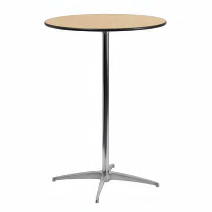 Lars Set of 5 Commercial Cocktail Tables - Natural Finish Birchwood Tops - 30" round - Includes 30'' and 42'' Columns - for Indoor/Outdoor Use