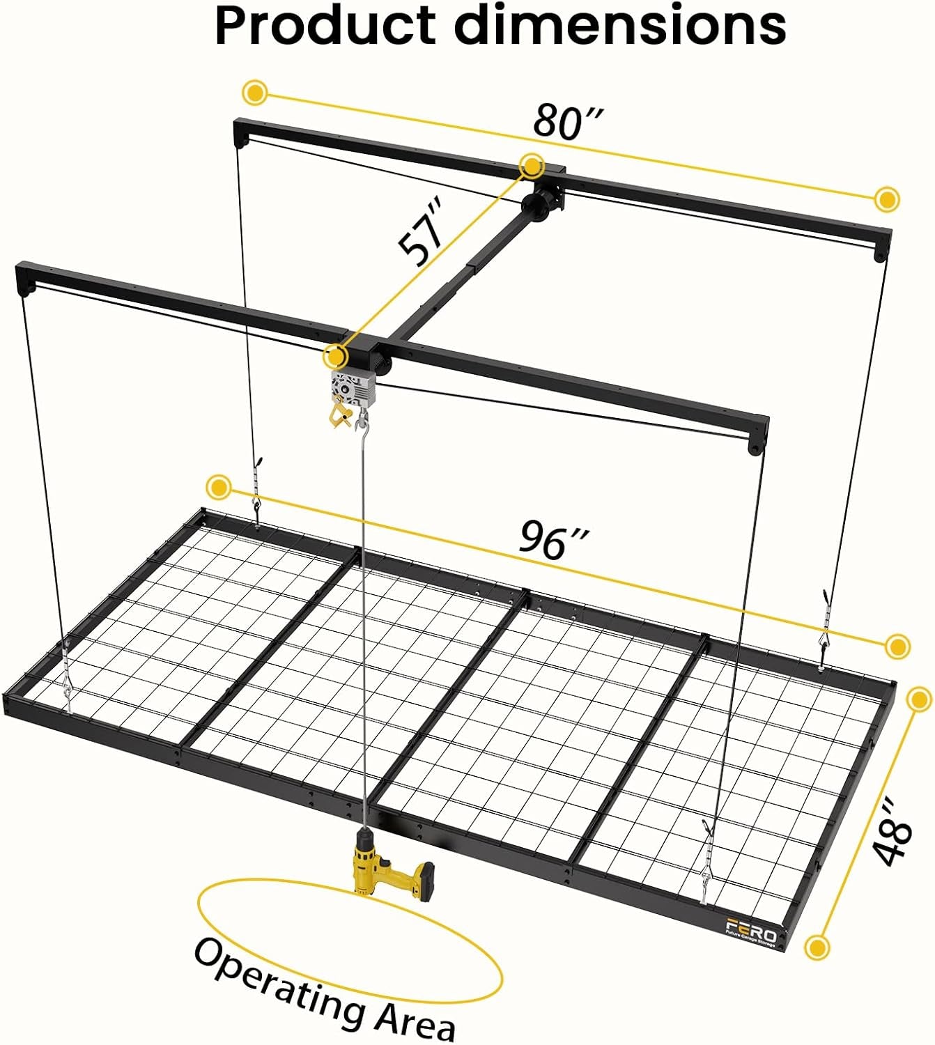 Overhead Garage Storage Rack 4X8, 500 Lb Heavy-Duty Capacity, Ceiling Mounted Storage Lift with Safety Lock, Drop down Overhead Storage System, Garage Ceiling Hoist Organizer