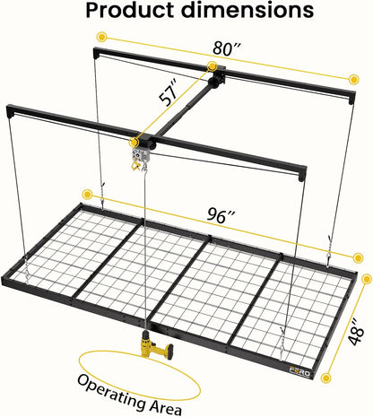 Overhead Garage Storage Rack 4X8, 500 Lb Heavy-Duty Capacity, Ceiling Mounted Storage Lift with Safety Lock, Drop down Overhead Storage System, Garage Ceiling Hoist Organizer
