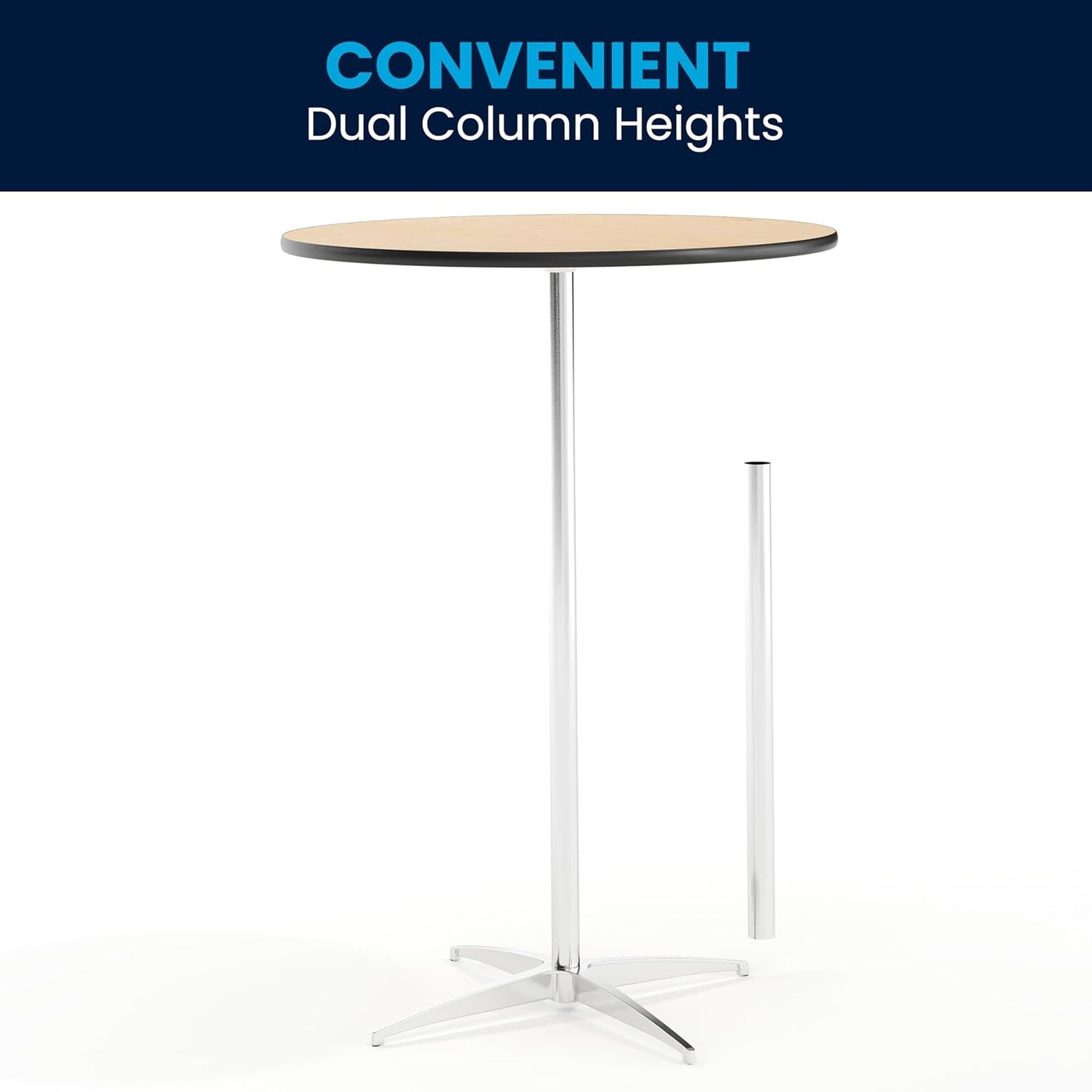 Lars Set of 5 Commercial Cocktail Tables - Natural Finish Birchwood Tops - 30" round - Includes 30'' and 42'' Columns - for Indoor/Outdoor Use
