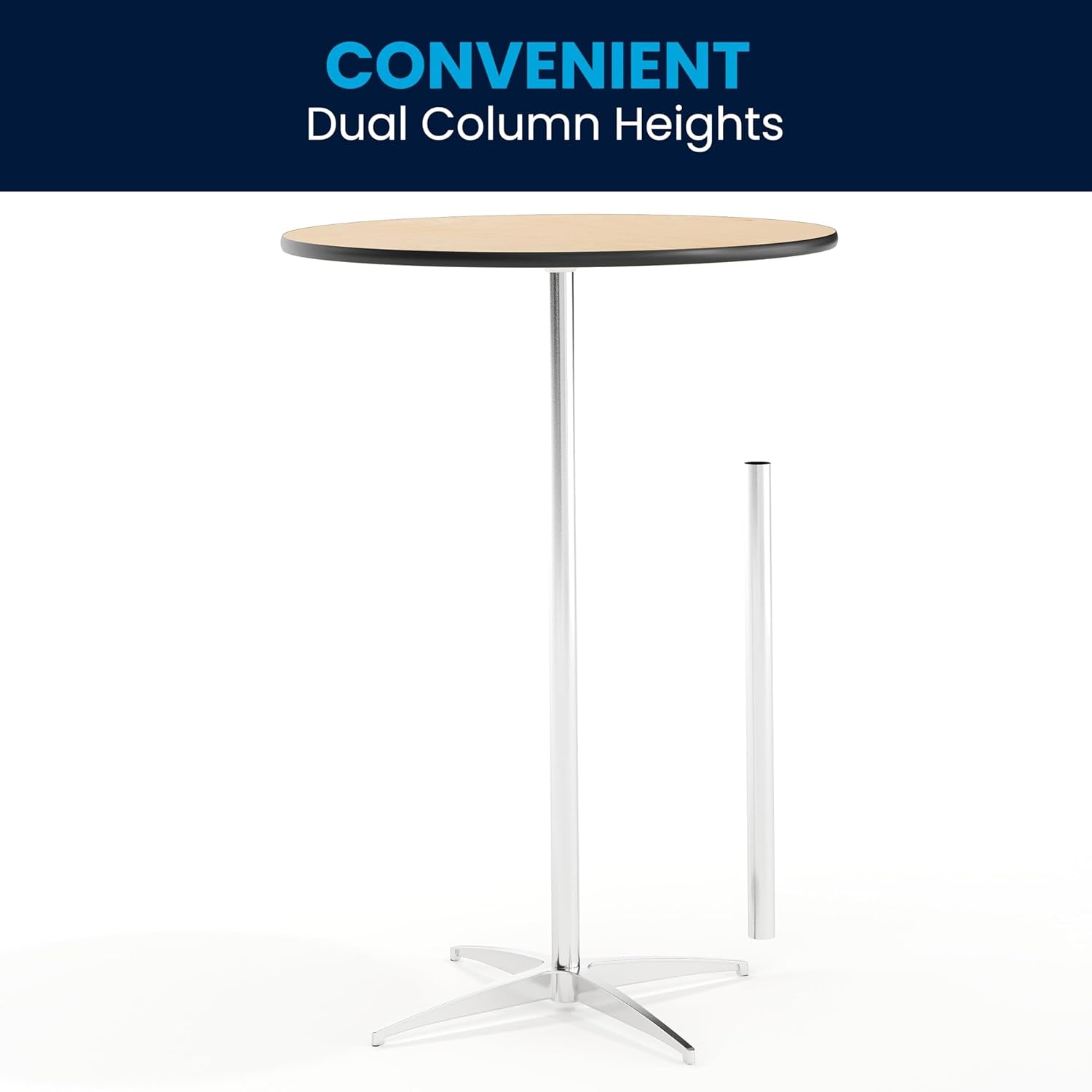 Lars Set of 5 Commercial Cocktail Tables - Natural Finish Birchwood Tops - 30" round - Includes 30'' and 42'' Columns - for Indoor/Outdoor Use