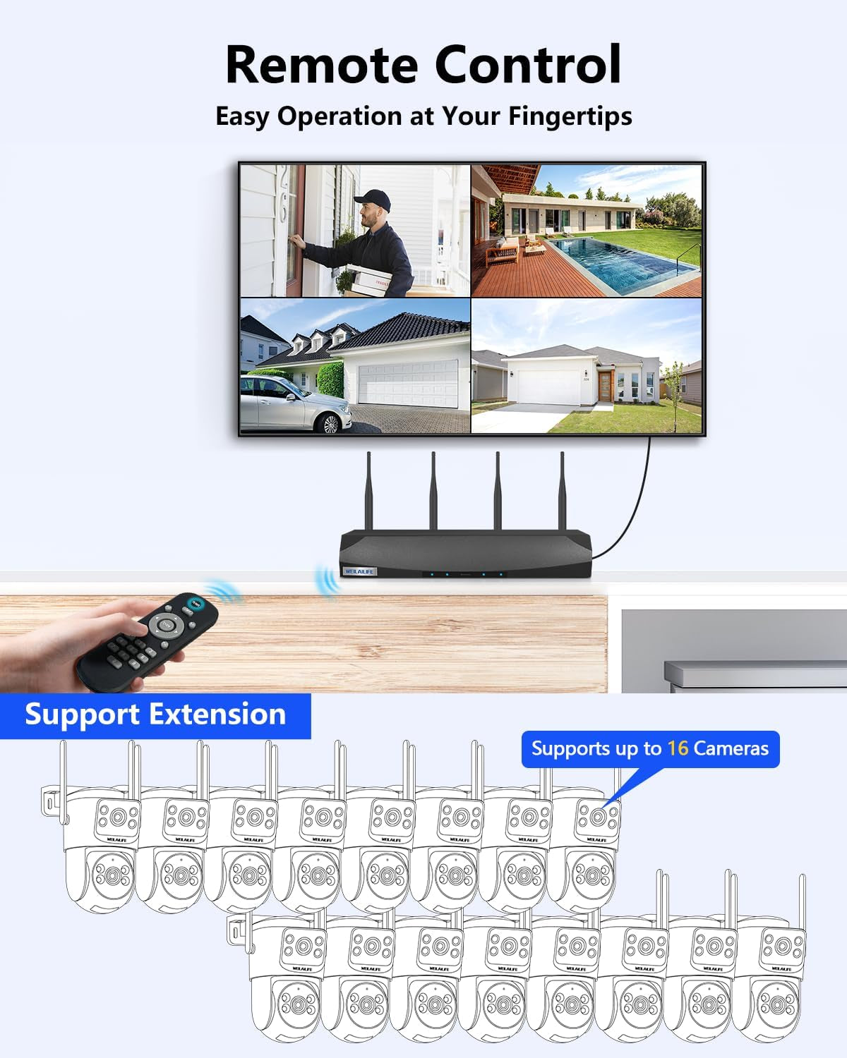 Wireless Security Camera System, 4MP PTZ Outdoor Wifi Video Surveillance | 350° PTZ Control, Color Night Vision, Motion Detection, 2-Way Audio, No Monthly Fee, Auto Tracking