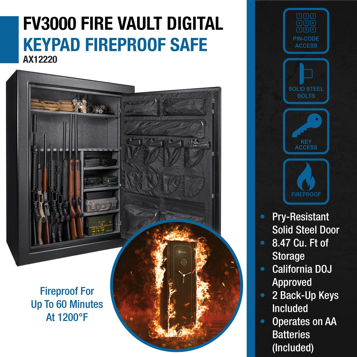 Tall Fireproof Safe Vault in Black – Solid Steel Security Safe for Home and Office