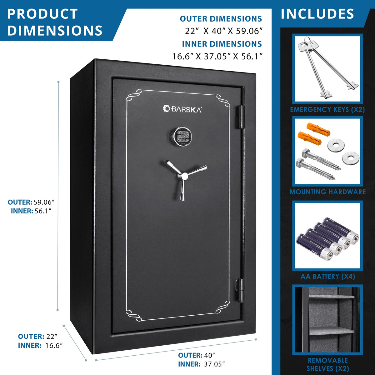 Tall Fireproof Safe Vault in Black – Solid Steel Security Safe for Home and Office