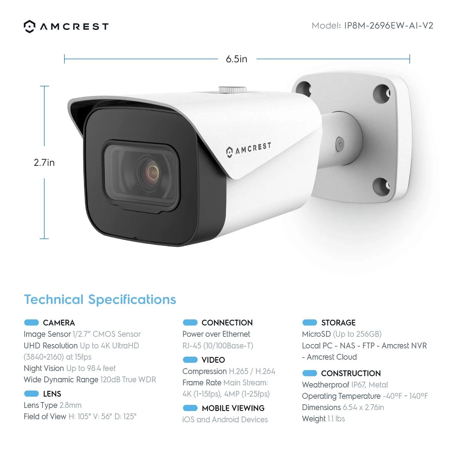 4K Security Camera System W/ 4K (8MP) 8CH Poe NVR, (4) X 4K (8-Megapixel) IP67 Weatherproof Metal Bullet POE IP Cameras (3840X2160), 2.8Mm Wide Angle Lens, NV4108E-IP8M-2496EW4 (White)…