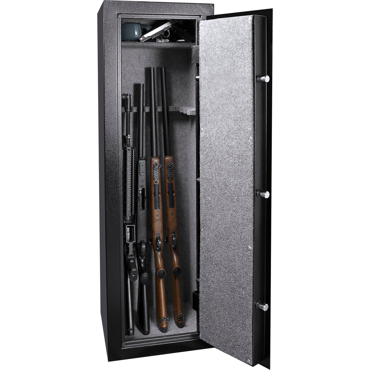 Biometric Keypad Rifle Safe – Black Steel Firearm Storage Cabinet