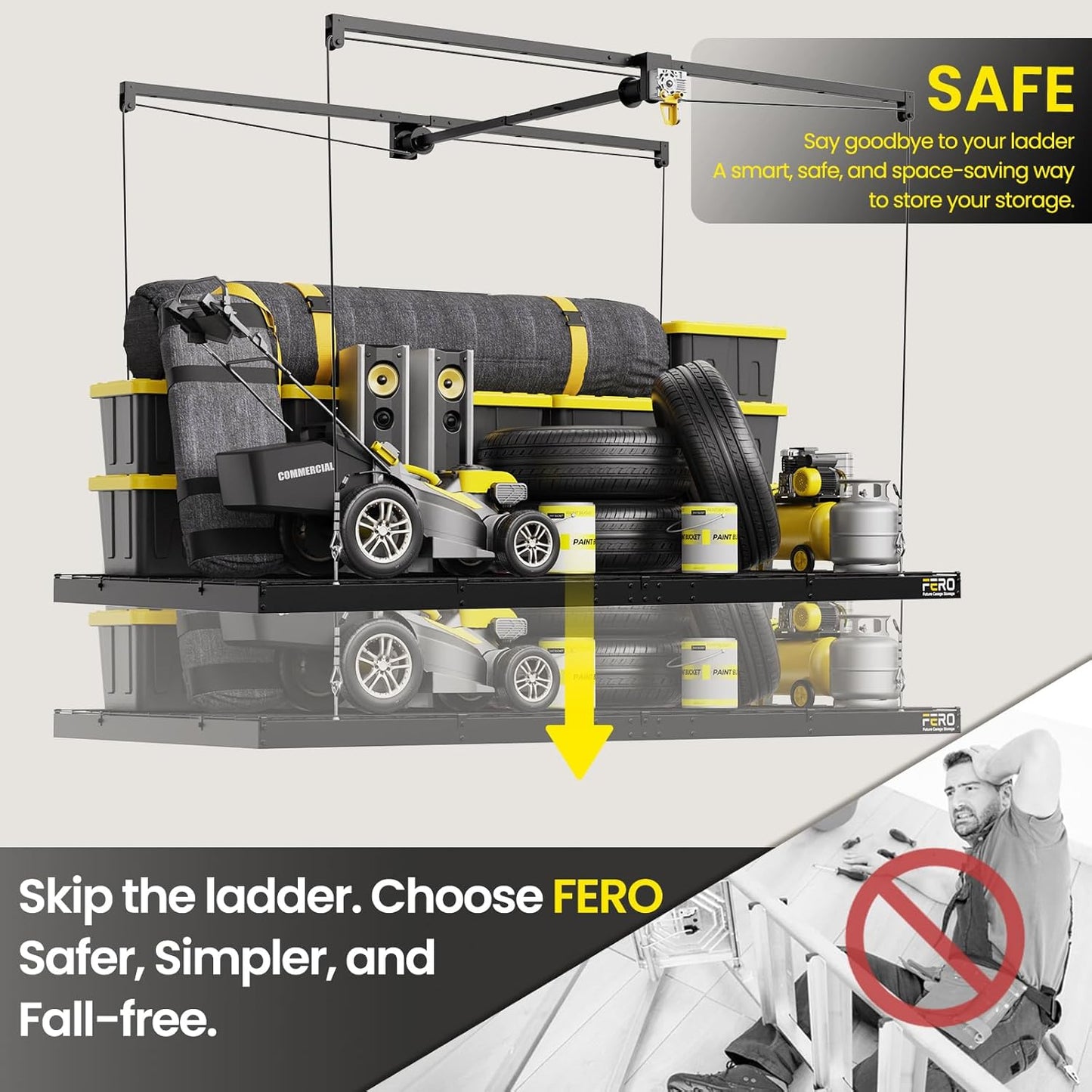 Overhead Garage Storage Rack 4X8, 500 Lb Heavy-Duty Capacity, Ceiling Mounted Storage Lift with Safety Lock, Drop down Overhead Storage System, Garage Ceiling Hoist Organizer