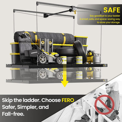 Overhead Garage Storage Rack 4X8, 500 Lb Heavy-Duty Capacity, Ceiling Mounted Storage Lift with Safety Lock, Drop down Overhead Storage System, Garage Ceiling Hoist Organizer