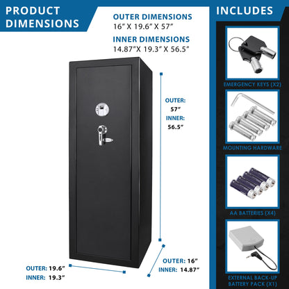 9.33 Cubic Ft Tall Biometric Rifle Safe – Steel Firearm Storage with Silent Mode