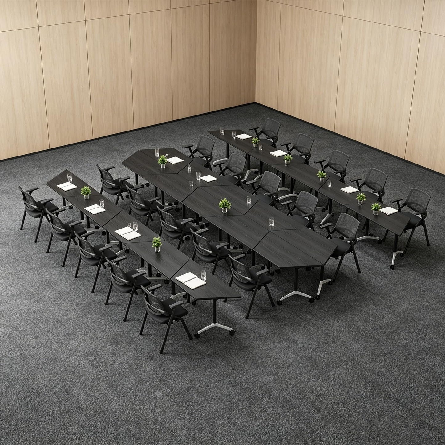 Folding Conference Room Table with Wheels, Flip Top Mobile Training Room Tables, Modular Rolling Meeting Table, Space Saving Conference Tables for Office Classroom Seminar, 6-12 Person（2Pcs）