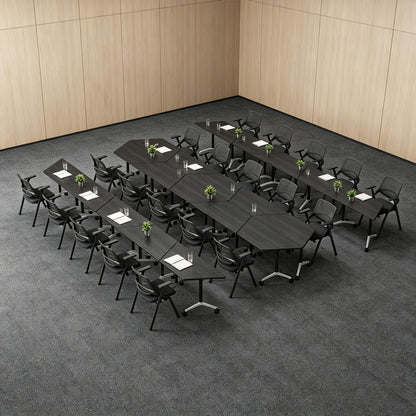 Folding Conference Room Table with Wheels, Flip Top Mobile Training Room Tables, Modular Rolling Meeting Table, Space Saving Conference Tables for Office Classroom Seminar, 6-12 Person（2Pcs）