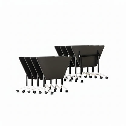 Folding Conference Room Table with Wheels, Flip Top Mobile Training Room Tables, Modular Rolling Meeting Table, Space Saving Conference Tables for Office Classroom Seminar, 6-12 Person（2Pcs）