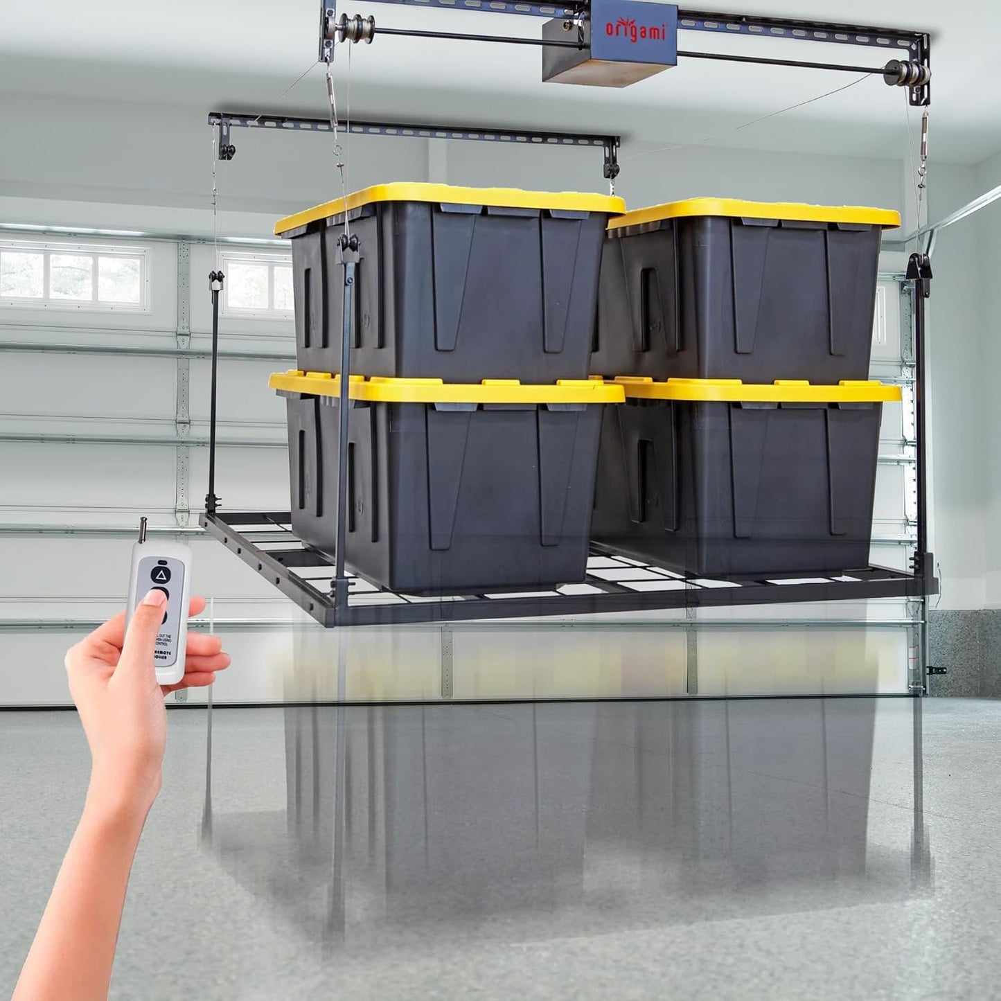 Motorized Garage Ceiling Storage Rack, 52" X 25" Heavy-Duty Overhead Lift System with 250 Lbs Capacity for Storing Decorations or Equipment