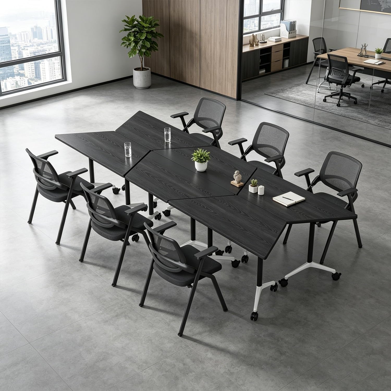 Folding Conference Room Table with Wheels, Flip Top Mobile Training Room Tables, Modular Rolling Meeting Table, Space Saving Conference Tables for Office Classroom Seminar, 6-12 Person（2Pcs）