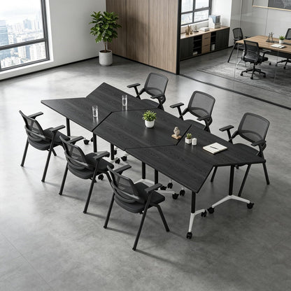 Folding Conference Room Table with Wheels, Flip Top Mobile Training Room Tables, Modular Rolling Meeting Table, Space Saving Conference Tables for Office Classroom Seminar, 6-12 Person（2Pcs）