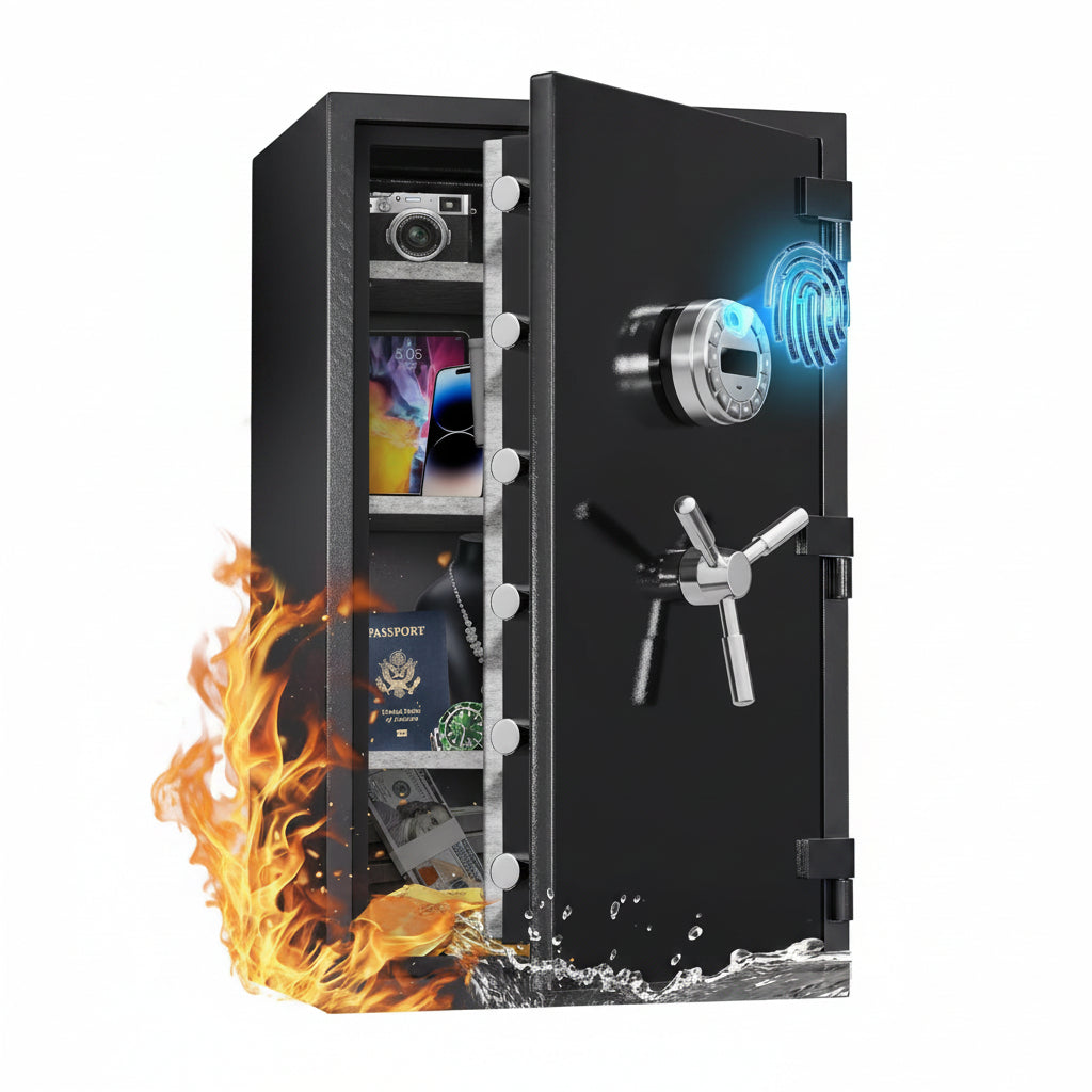 [60 Mins Fire Protection] [True to Size] 10.5 Cub Extra Large Biometric Waterproof Fireproof Home Safe, [Dual Mode] 185 Lbs Heavy Duty Fire Proof Safe with DIY Pegboard Door for Business Office