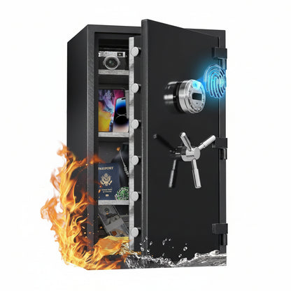 [60 Mins Fire Protection] [True to Size] 10.5 Cub Extra Large Biometric Waterproof Fireproof Home Safe, [Dual Mode] 185 Lbs Heavy Duty Fire Proof Safe with DIY Pegboard Door for Business Office