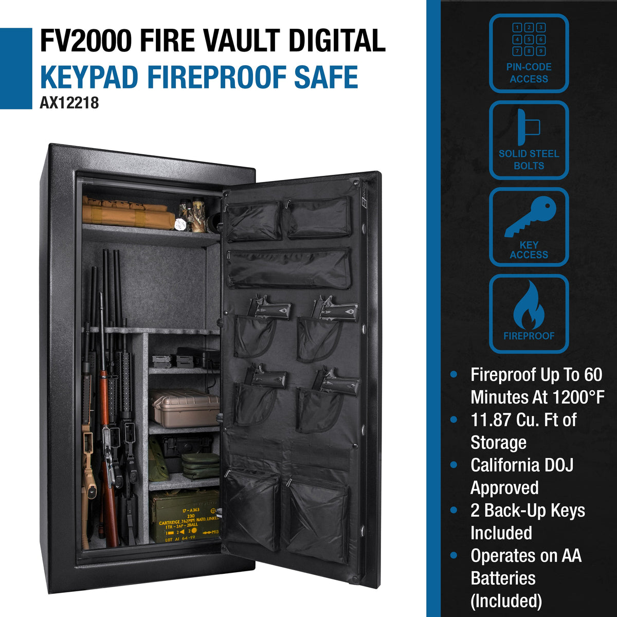 Tall Fireproof Protection Safe Vault – Black Solid Steel Safe with Electronic Keypad