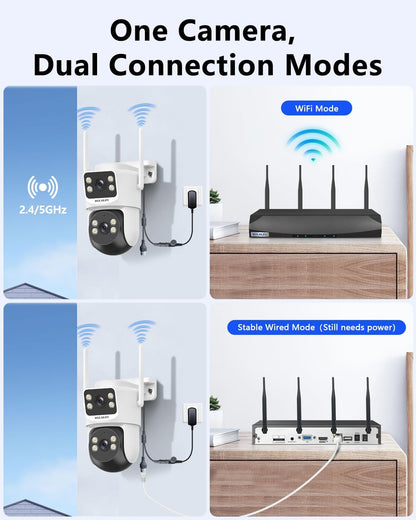 Wireless Security Camera System, 4MP PTZ Outdoor Wifi Video Surveillance | 350° PTZ Control, Color Night Vision, Motion Detection, 2-Way Audio, No Monthly Fee, Auto Tracking