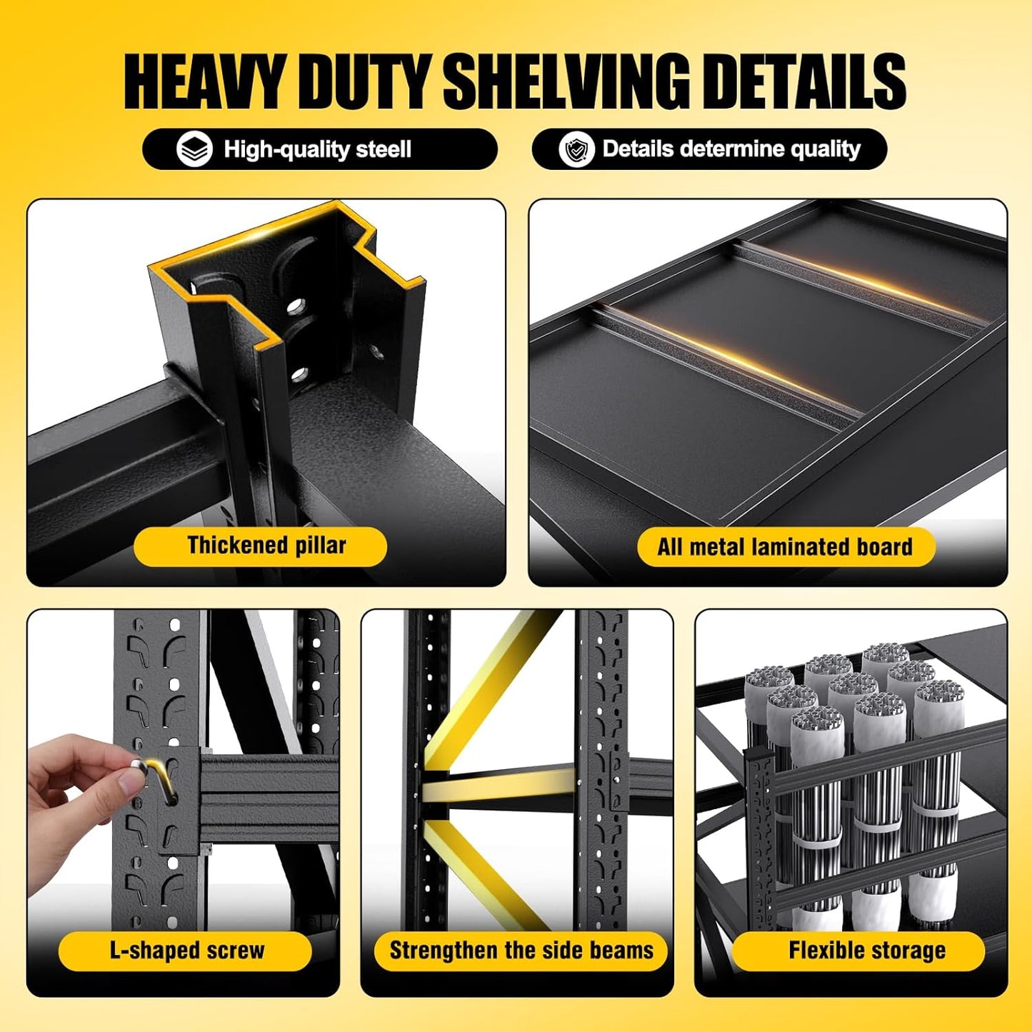 5000LBS Garage Shelving Heavy Duty, 4 Tier Adjustable Storage Shelves, Heavy Duty Metal Shelving Unit for Garage, Basement, Warehouse, Storage Room, Garage Storage Shelves, 69" W X 24" D X 64" H Black
