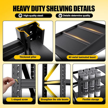 5000LBS Garage Shelving Heavy Duty, 4 Tier Adjustable Storage Shelves, Heavy Duty Metal Shelving Unit for Garage, Basement, Warehouse, Storage Room, Garage Storage Shelves, 69" W X 24" D X 64" H Black