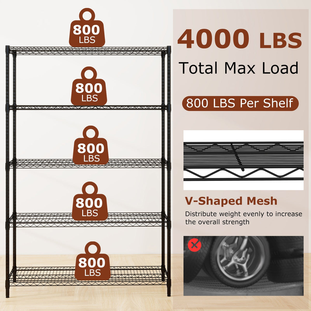 5-Tier Metal Storage Shelving Unit – Heavy-Duty Adjustable Wire Shelves