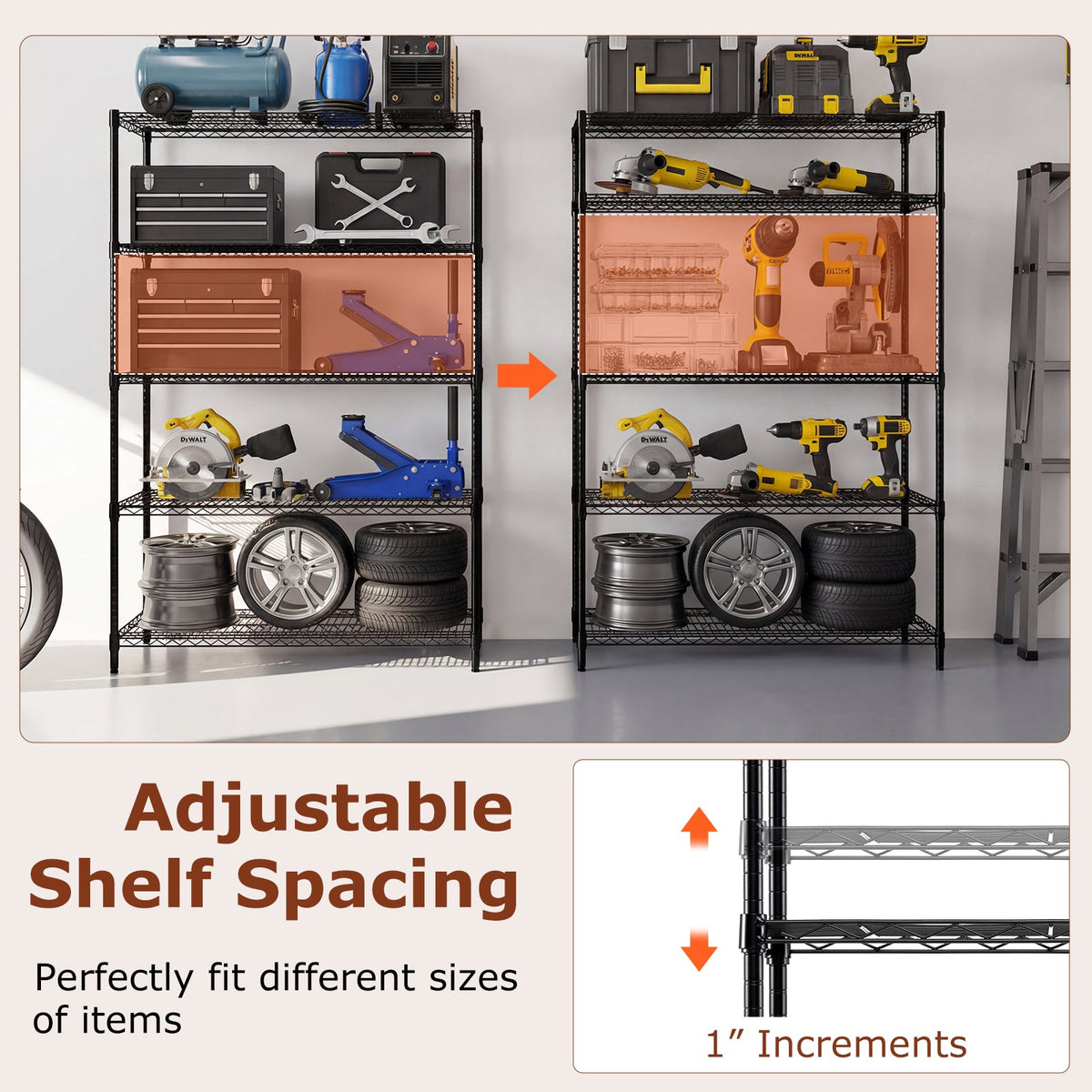 5-Tier Metal Storage Shelving Unit – Heavy-Duty Adjustable Wire Shelves