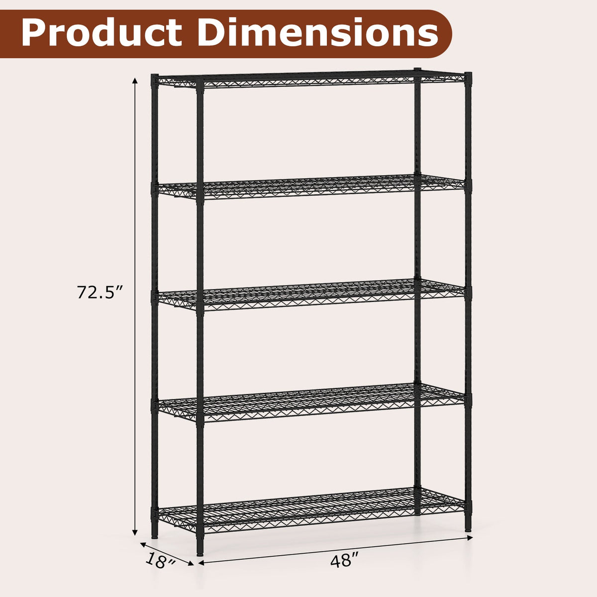 5-Tier Metal Storage Shelving Unit – Heavy-Duty Adjustable Wire Shelves