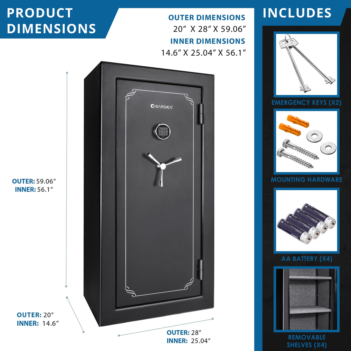 Tall Fireproof Protection Safe Vault – Black Solid Steel Safe with Electronic Keypad