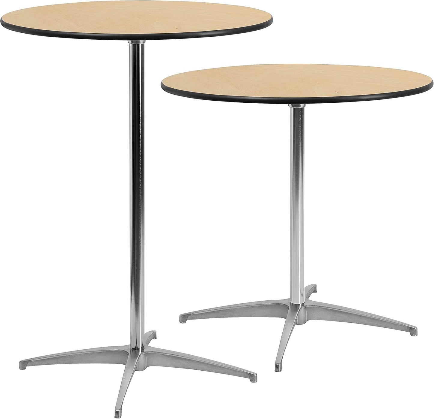 Lars Set of 5 Commercial Cocktail Tables - Natural Finish Birchwood Tops - 30" round - Includes 30'' and 42'' Columns - for Indoor/Outdoor Use