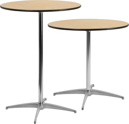 Lars Set of 5 Commercial Cocktail Tables - Natural Finish Birchwood Tops - 30" round - Includes 30'' and 42'' Columns - for Indoor/Outdoor Use