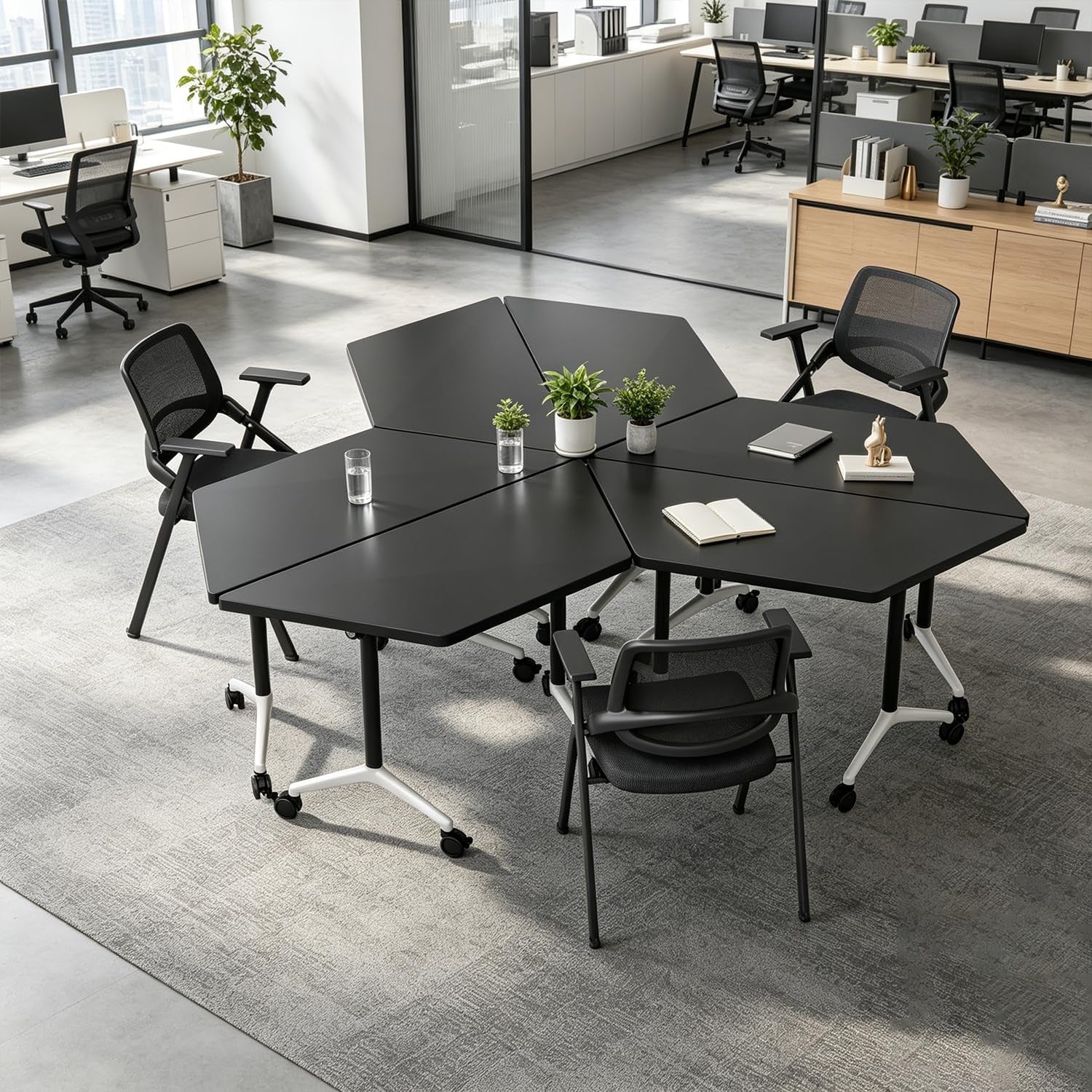 Folding Conference Room Table with Wheels, Flip Top Mobile Training Room Tables, Modular Rolling Meeting Table, Space Saving Conference Tables for Office Classroom Seminar, 6-12 Person（2Pcs）