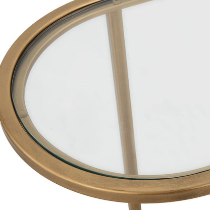 Strada Nesting Tables Set of 2 | Antique Brushed Brass and Clear Tempered Glass Top (Medium: 22 In. W X 19.5 In. H X 10.5 In. D; Large: 24 In. W X 22 In. H X 12.5 In. D)