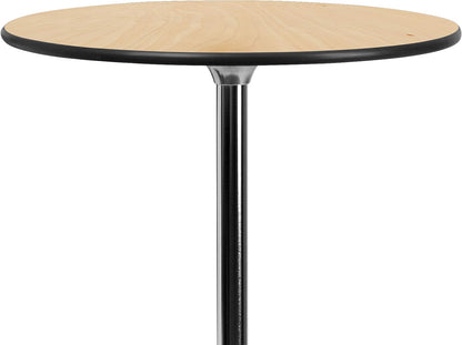 Lars Set of 5 Commercial Cocktail Tables - Natural Finish Birchwood Tops - 30" round - Includes 30'' and 42'' Columns - for Indoor/Outdoor Use