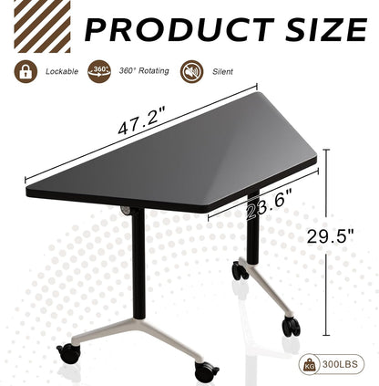 Folding Conference Room Table with Wheels, Flip Top Mobile Training Room Tables, Modular Rolling Meeting Table, Space Saving Conference Tables for Office Classroom Seminar, 6-12 Person（2Pcs）