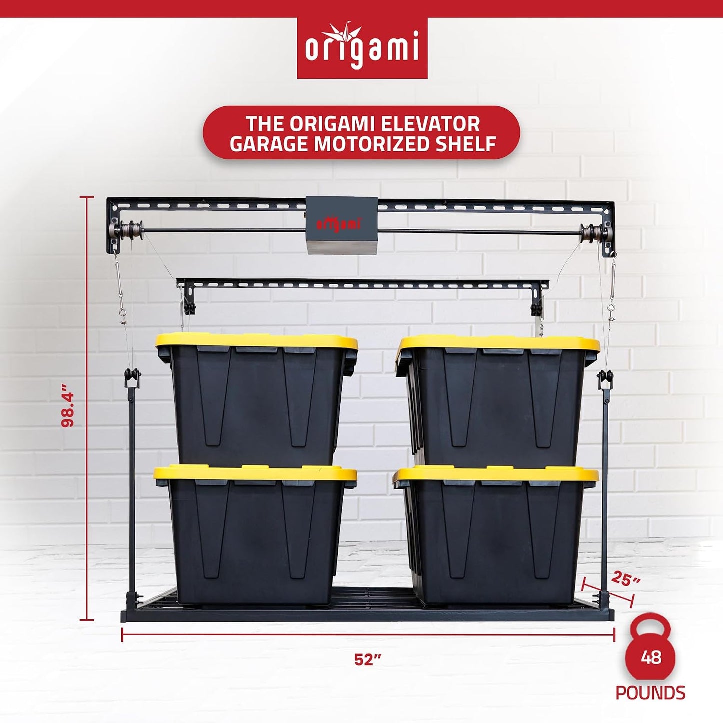 Motorized Garage Ceiling Storage Rack, 52" X 25" Heavy-Duty Overhead Lift System with 250 Lbs Capacity for Storing Decorations or Equipment