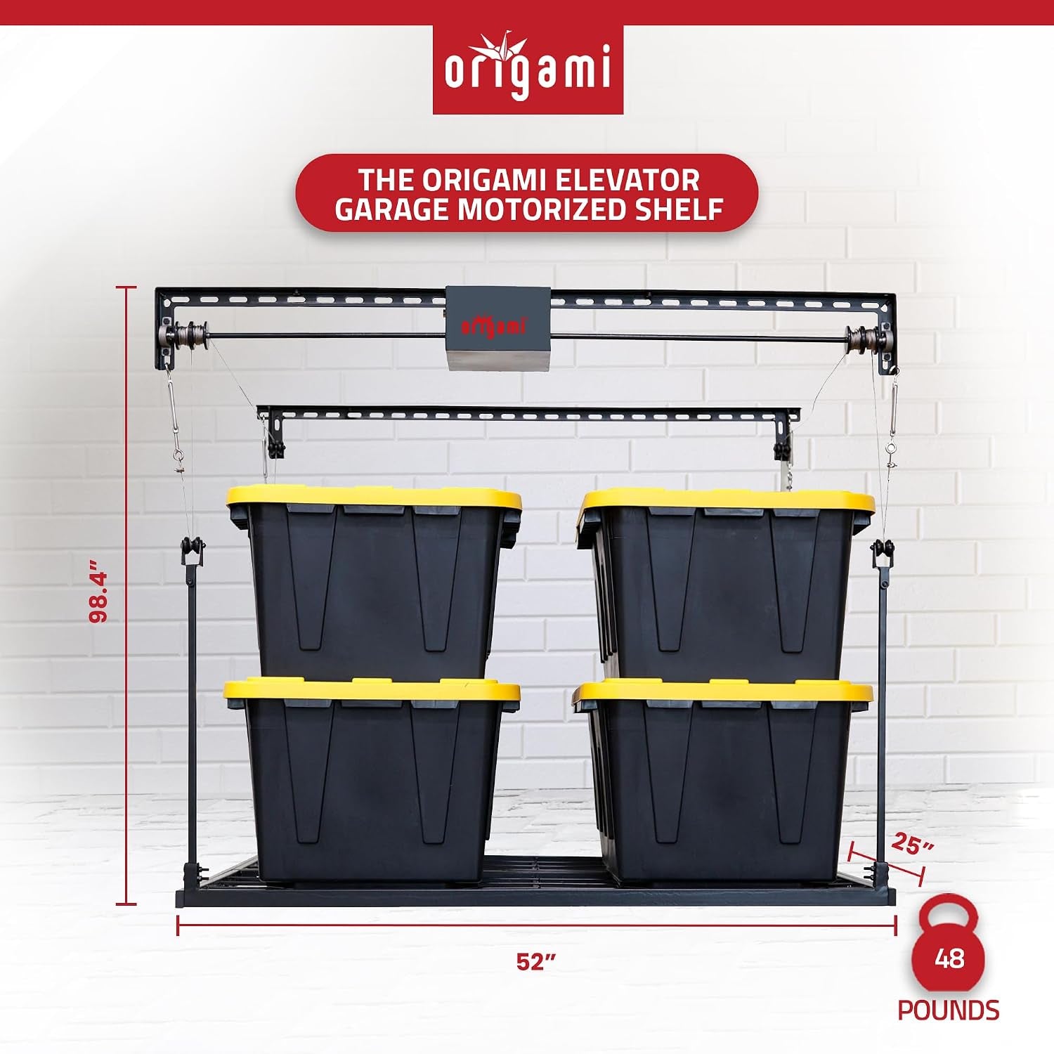 Motorized Garage Ceiling Storage Rack, 52" X 25" Heavy-Duty Overhead Lift System with 250 Lbs Capacity for Storing Decorations or Equipment