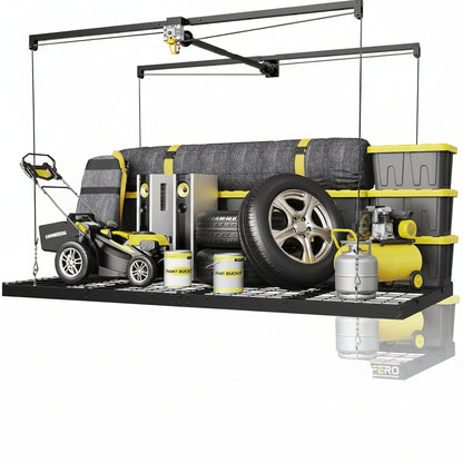 Overhead Garage Storage Rack 4X8, 500 Lb Heavy-Duty Capacity, Ceiling Mounted Storage Lift with Safety Lock, Drop down Overhead Storage System, Garage Ceiling Hoist Organizer
