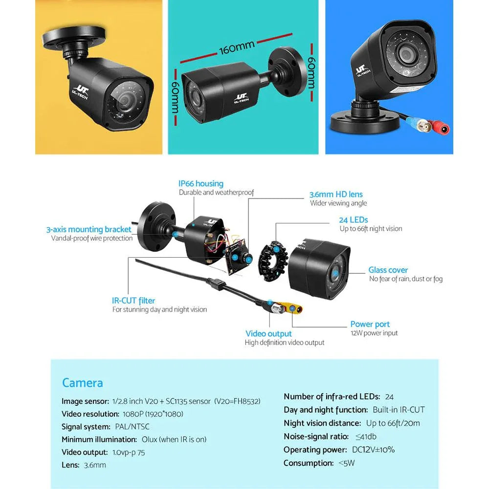 UL-Tech 1080P 8-Channel CCTV Security Camera System with 1TB Hard Drive