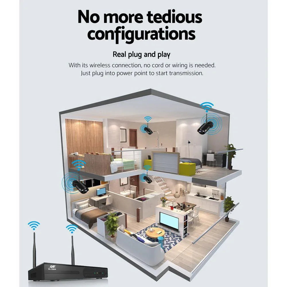 UL-Tech 1080P Wireless CCTV Security Camera System – 4- or 8-Channel Wi-Fi NVR with Long-Term Recording