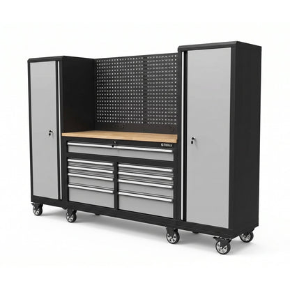 OCTOBER 100" Rolling Tool Chest Workstation with Bench Top & Side Cabinets