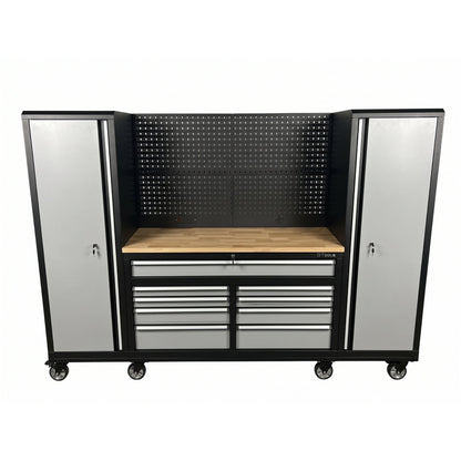 OCTOBER 100" Rolling Tool Chest Workstation with Bench Top & Side Cabinets