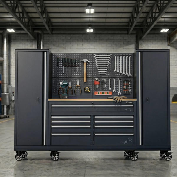 OCTOBER 100" Rolling Tool Chest Workstation with Bench Top & Side Cabinets