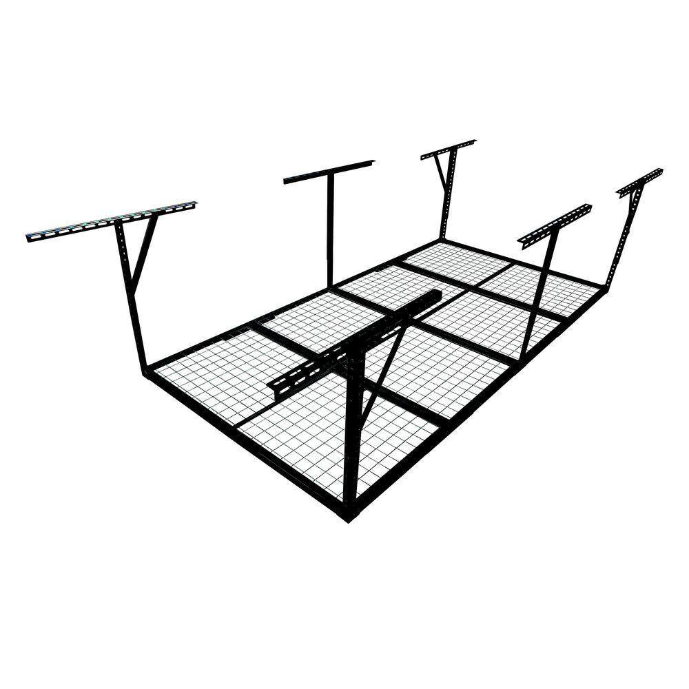 96 In. W X 40 In. H X 48 In. D Black Adjustable Height Heavy Duty Steel Overhead Garage Storage Rack