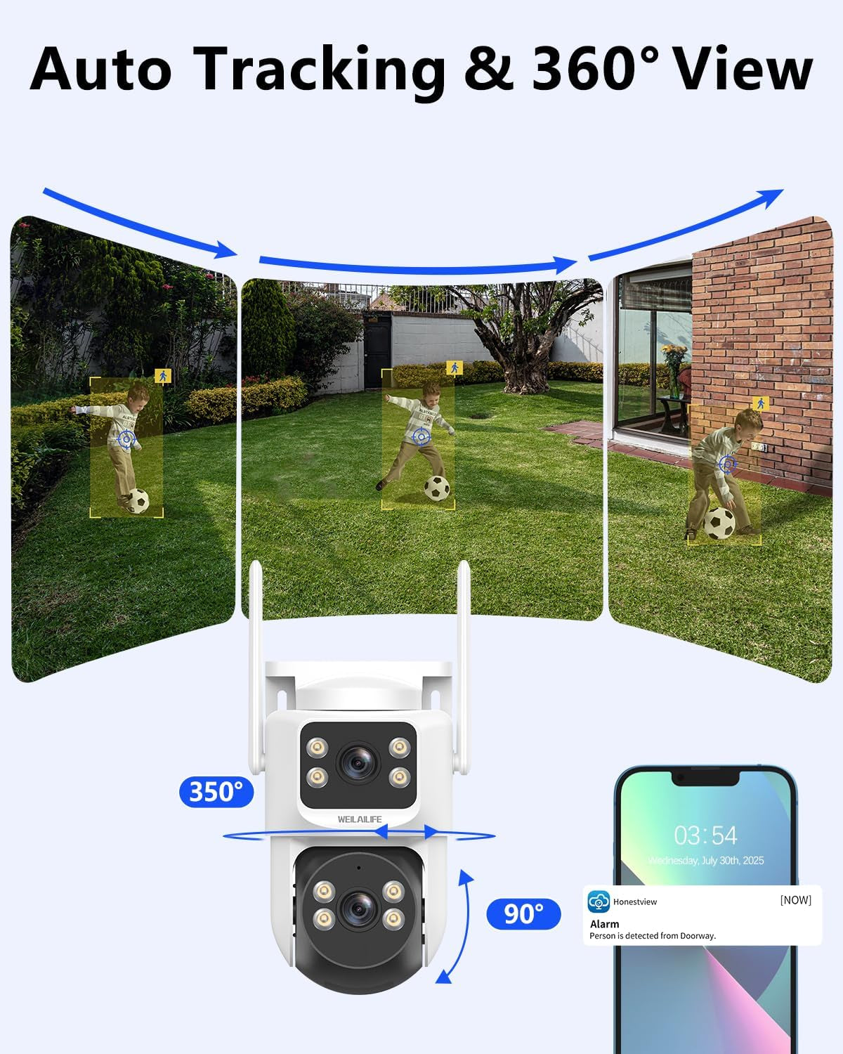Wireless Security Camera System, 4MP PTZ Outdoor Wifi Video Surveillance | 350° PTZ Control, Color Night Vision, Motion Detection, 2-Way Audio, No Monthly Fee, Auto Tracking