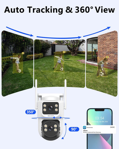 Wireless Security Camera System, 4MP PTZ Outdoor Wifi Video Surveillance | 350° PTZ Control, Color Night Vision, Motion Detection, 2-Way Audio, No Monthly Fee, Auto Tracking